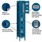 Salsbury Industries Wardrobe Locker, 12" W, 12" D, 78" H, (1) Wide, (3) Openings, Blue 73162BL-A